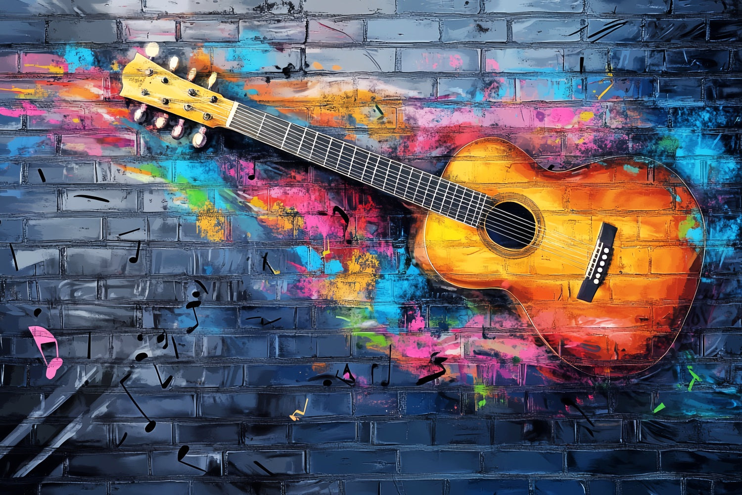Graffiti Wall Colorful Acoustic Guitar Splash Graffiti Photography Backdrops LXX58-257