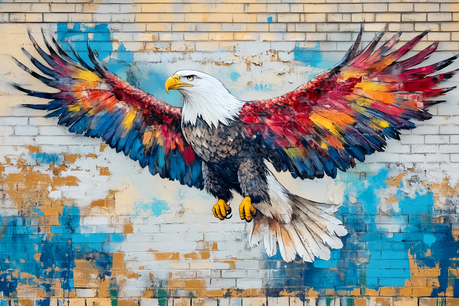 Graffiti Wall Flying Eagle Painted Feathers Graffiti Photo Backdrop LXX58-258
