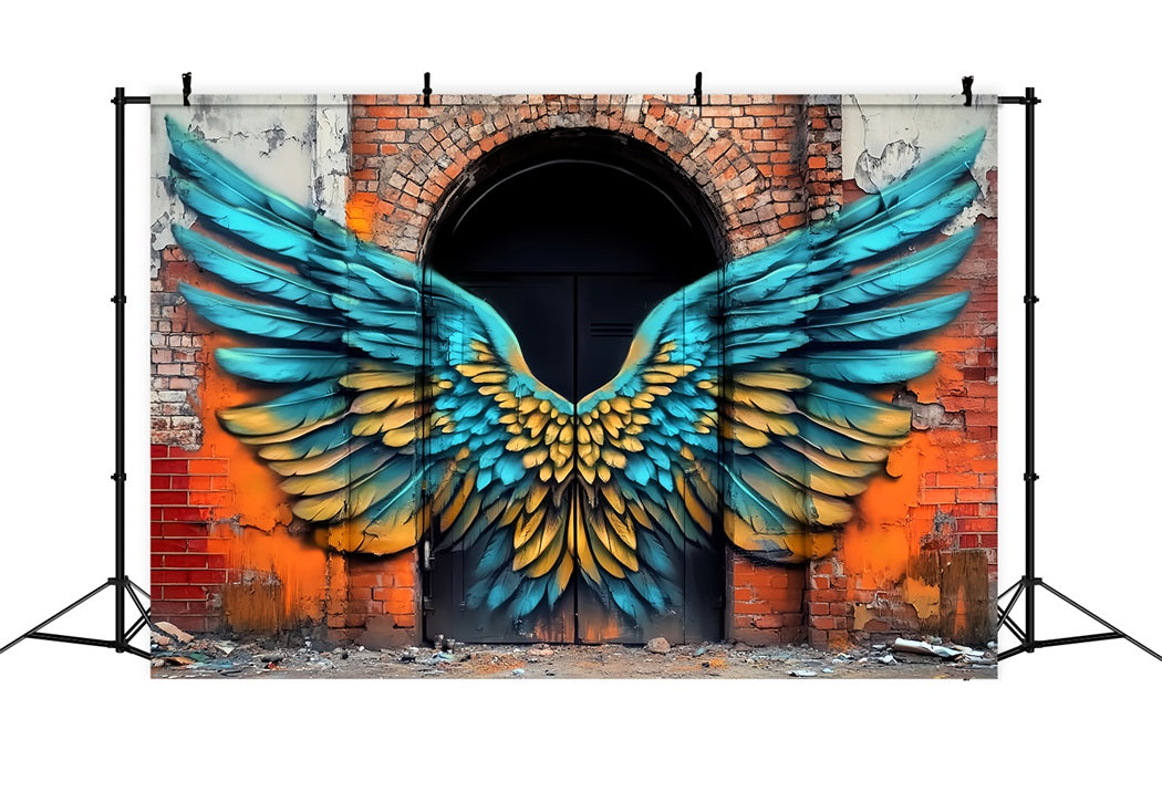 Graffiti Wall Blue Yellow Angel Wings Graffiti Backdrop Background LXX58-260