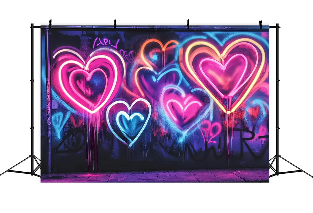 Graffiti Wall Neon Glowing Heart Shapes Graffiti Photo Backdrops LXX58-262