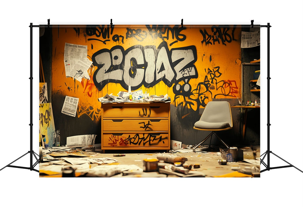 Graffiti Wall Orange Black Graffiti Letters Graffiti Backdrop for Photography LXX58-263