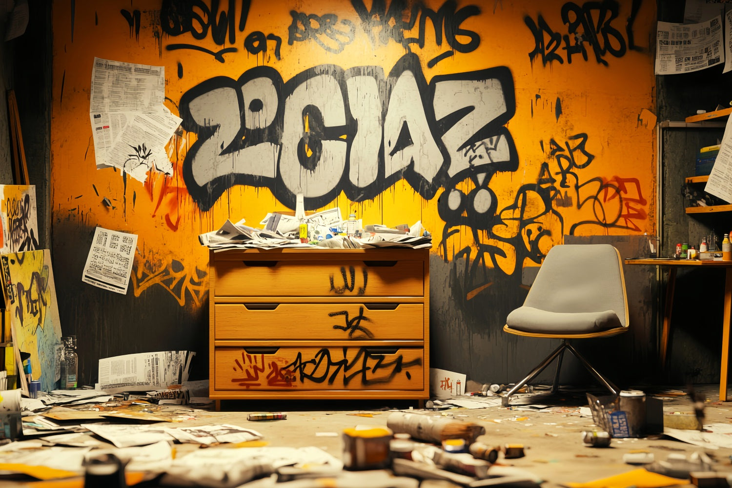 Graffiti Wall Orange Black Graffiti Letters Graffiti Backdrop for Photography LXX58-263