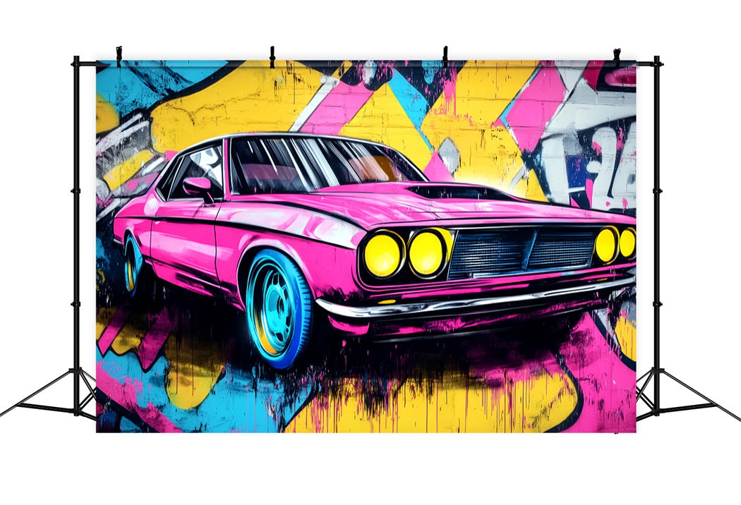 Graffiti Wall Graffiti Neon Pink Muscle Car Graffiti Photo Backdrop LXX58-265