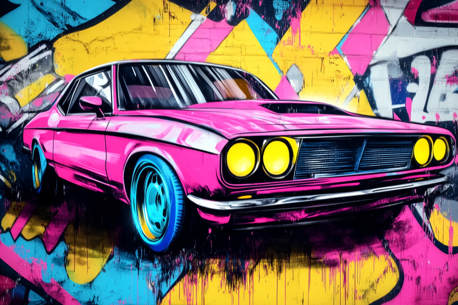 Graffiti Wall Graffiti Neon Pink Muscle Car Graffiti Photo Backdrop LXX58-265