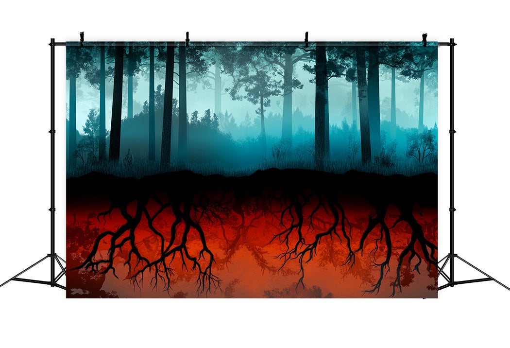 Spooky Forest Fiery Roots Dark Woodland Creepy Forest Backdrop LXX58-269
