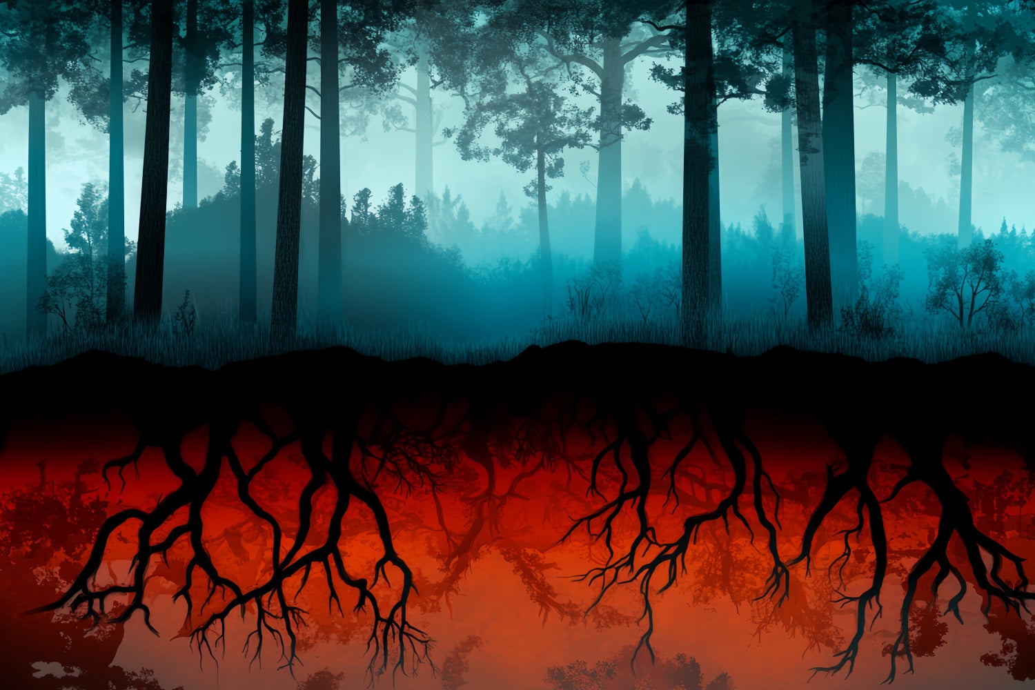 Spooky Forest Fiery Roots Dark Woodland Creepy Forest Backdrop LXX58-269