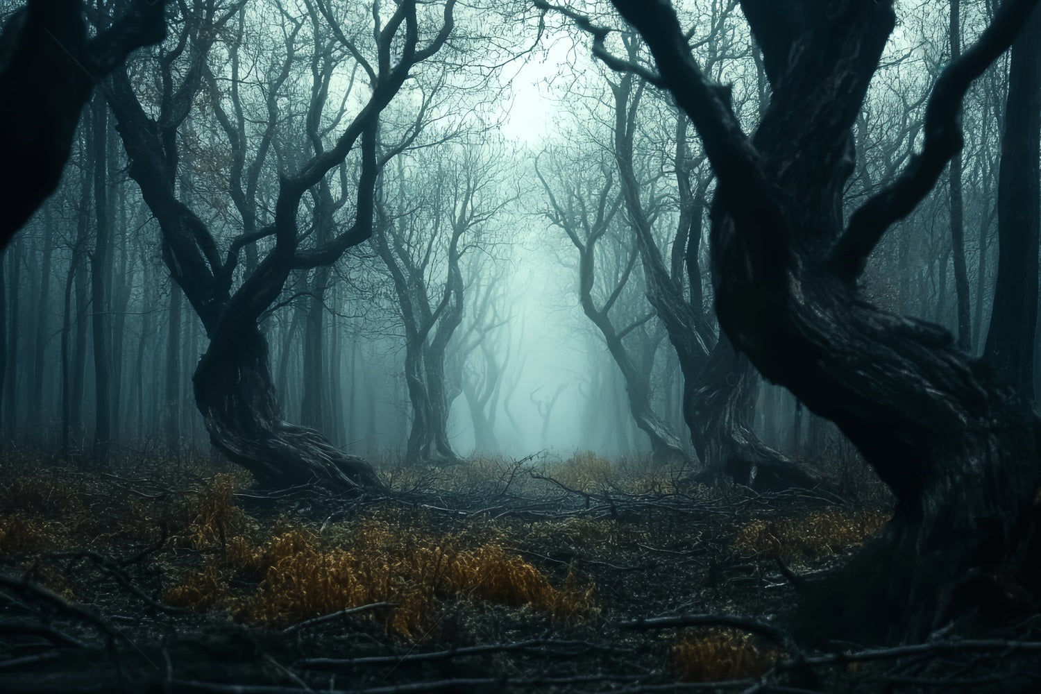Spooky Forest Twisted Dark Mist Trees Forest Photography Backdrop LXX58-273