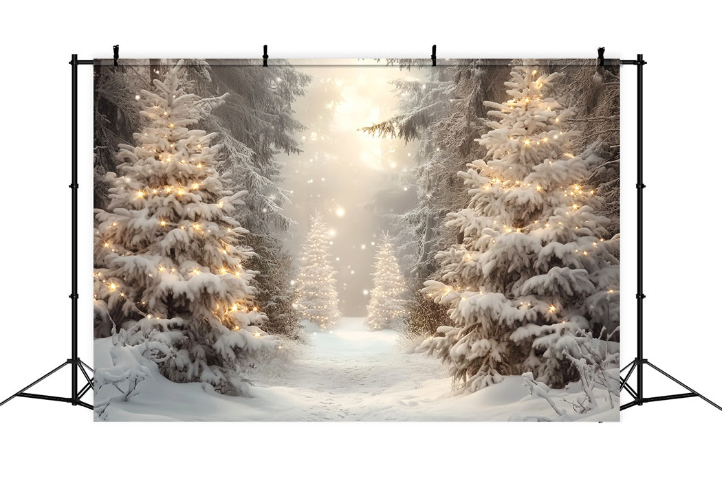 Winter Forest Golden Light Christmas Pines Snowy Forest Backdrop LXX58-275