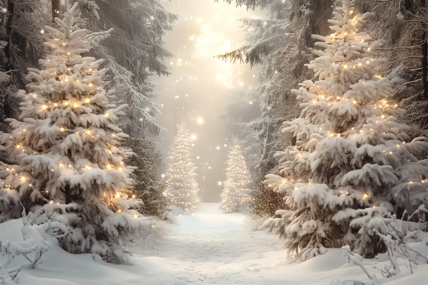 Winter Forest Golden Light Christmas Pines Snowy Forest Backdrop LXX58-275