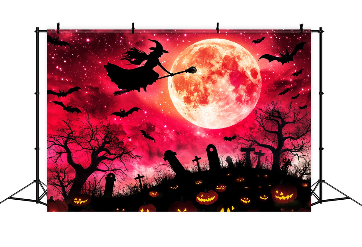 Halloween Graveyard Backdrop Blood Moon Witch Backdrop LXX58-28