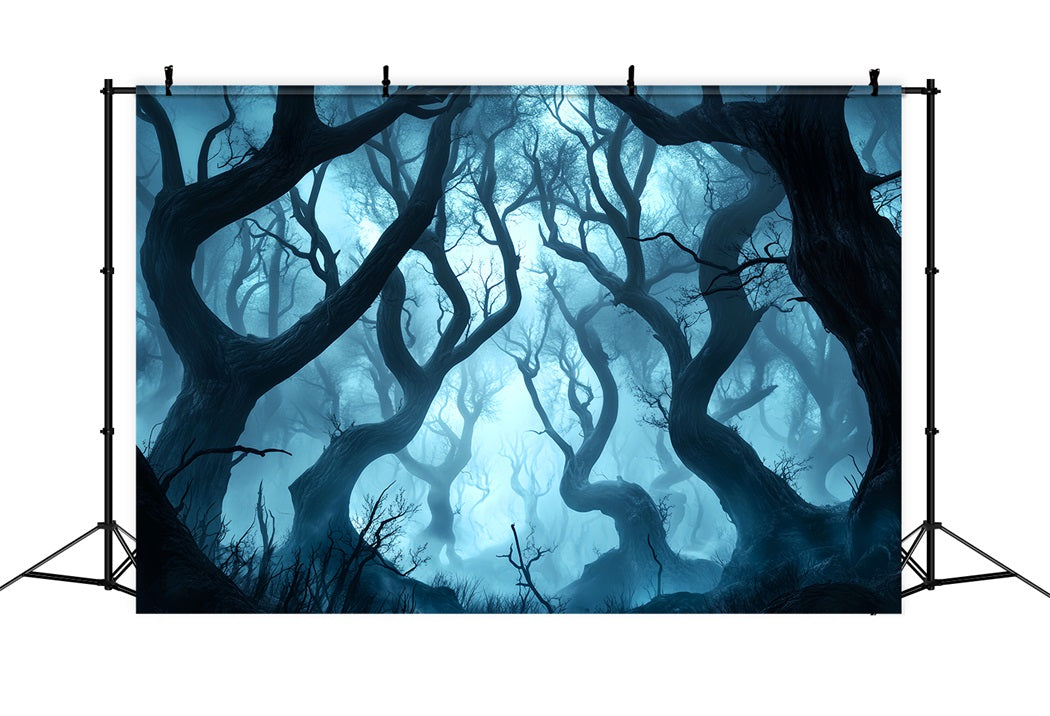 Dark Creepy Forest Twisted Trees Blue Mist Forest Backdrop LXX58-280