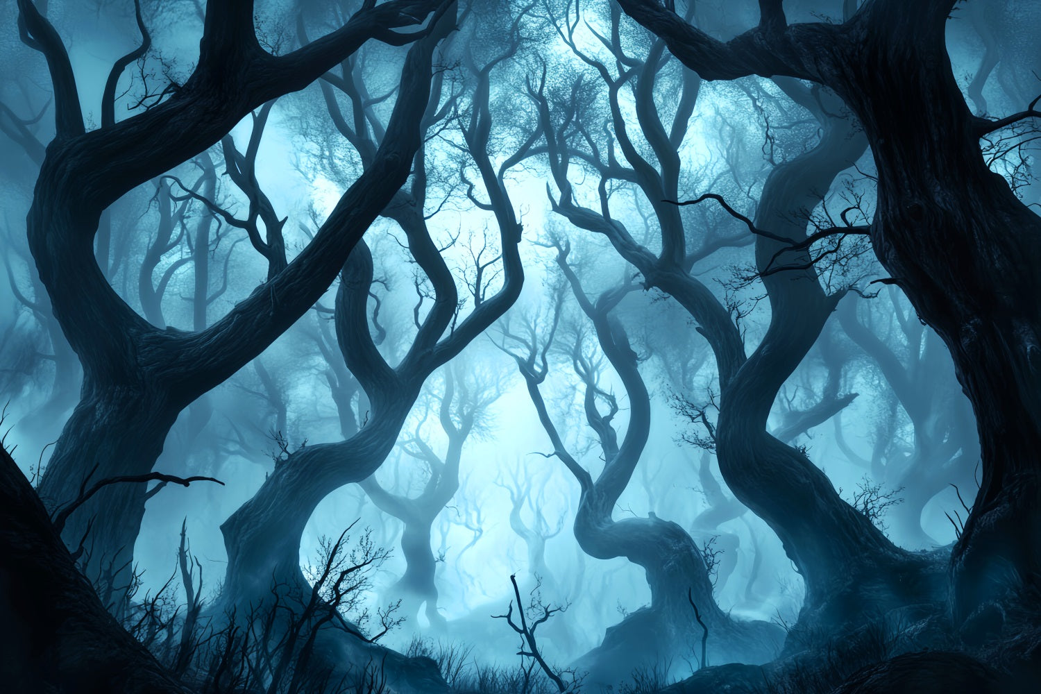 Dark Creepy Forest Twisted Trees Blue Mist Forest Backdrop LXX58-280
