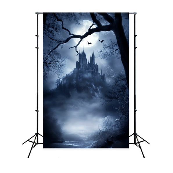 Haunted Creepy Forest Moonlit Gothic Castle Mist Dark Forest Backdrop LXX58-281