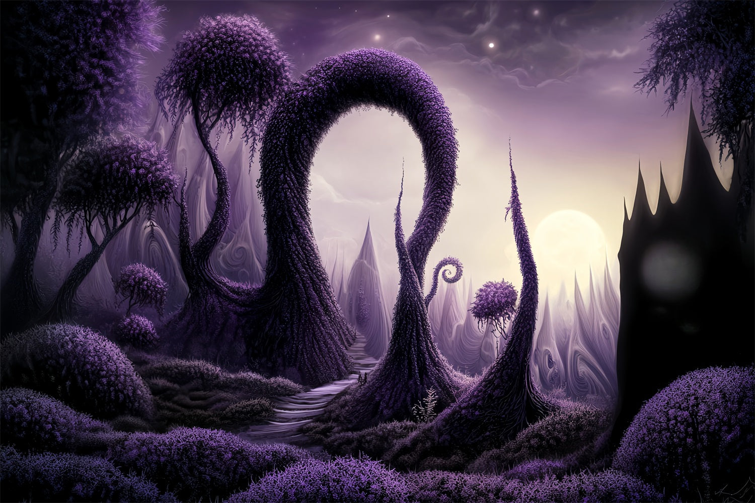 Dark Haunted Forest Enchanted Purple Twisted Woods Forest Backdrop LXX58-282