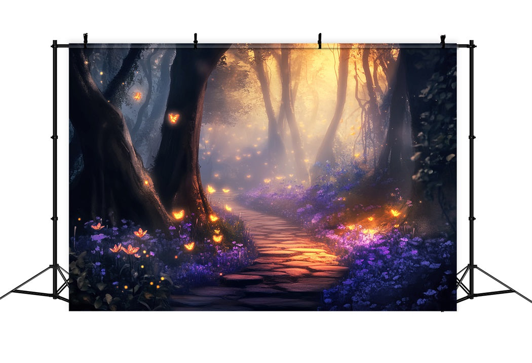 Enchanted Forest Golden Butterfly Fairy Path Magical Forest Backdrop LXX58-284