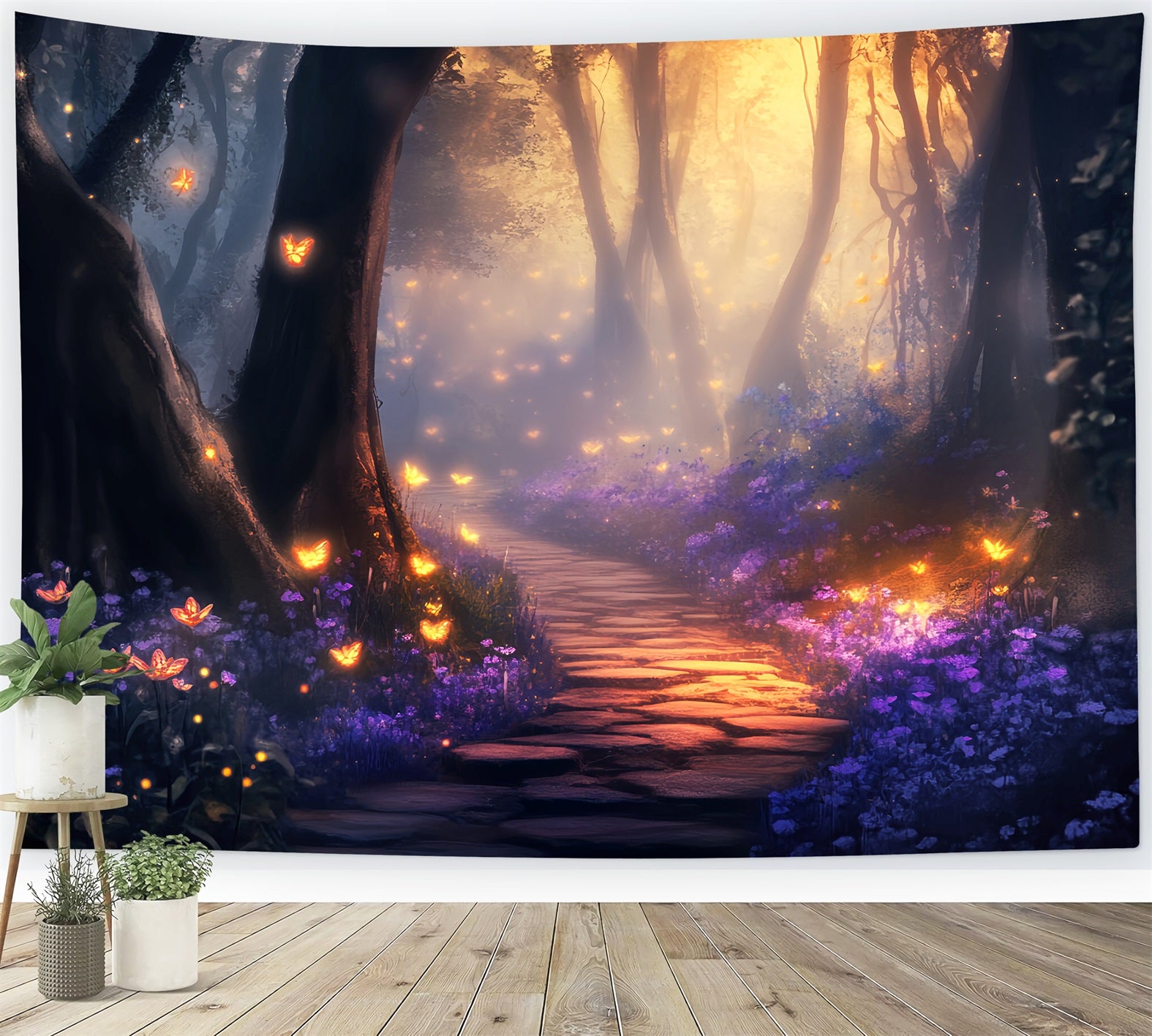 Enchanted Forest Golden Butterfly Fairy Path Magical Forest Backdrop LXX58-284