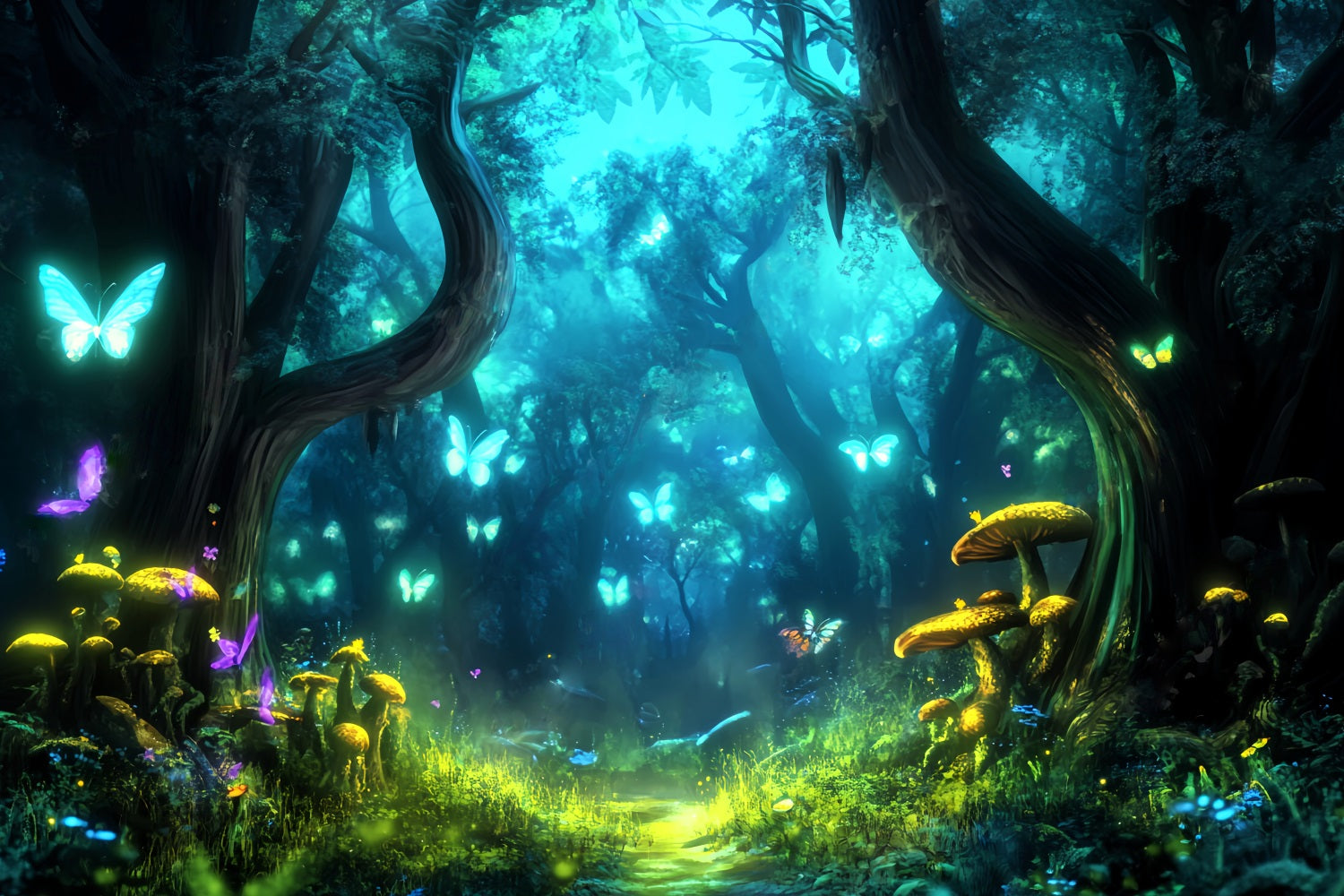 Magical Fairy Forest Glowing Butterfly Enchanted Woods Forest Backdrop Ideas LXX58-285