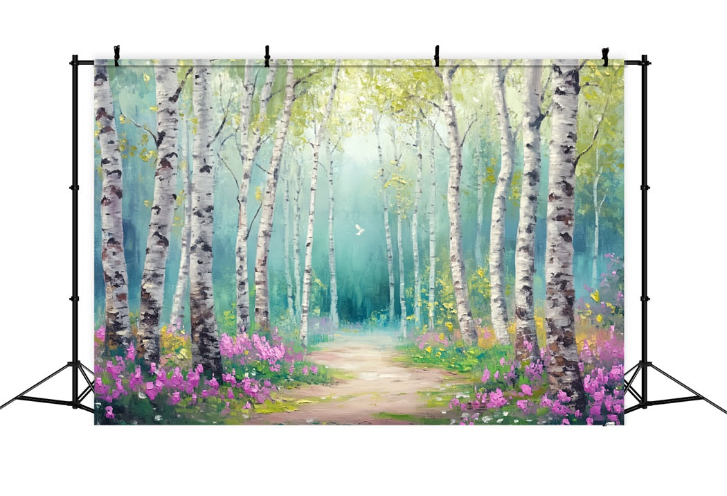 Enchanted Fairy Forest Birch Grove Blooming Pathway Fairytale Forest Backdrop LXX58-288