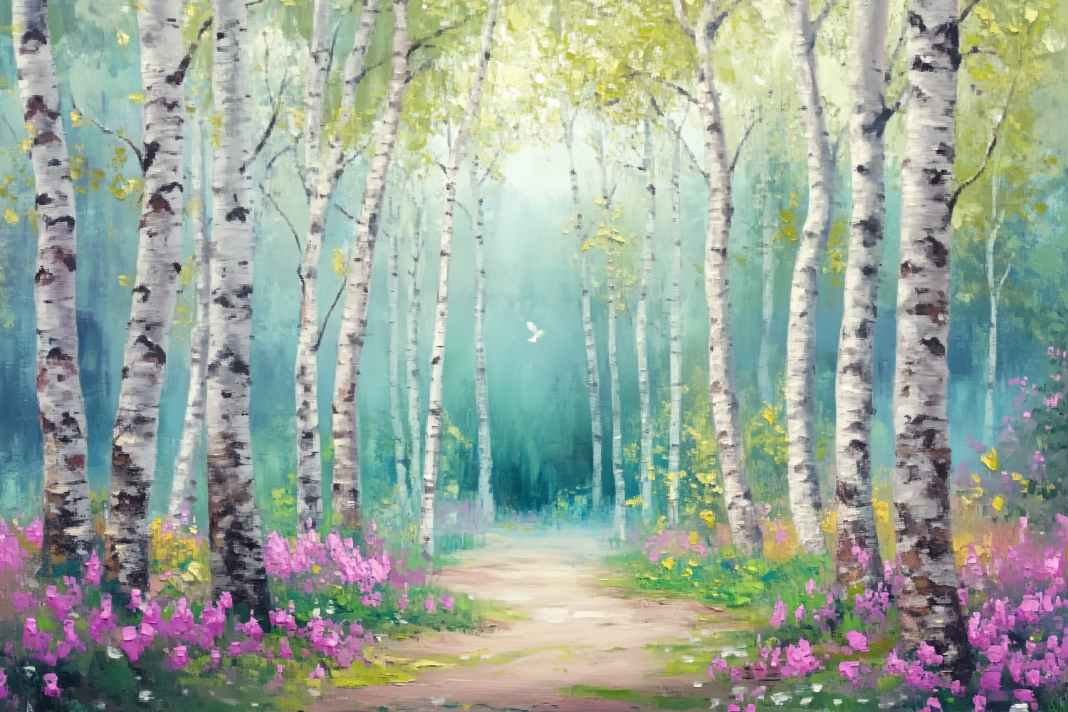 Enchanted Fairy Forest Birch Grove Blooming Pathway Fairytale Forest Backdrop LXX58-288