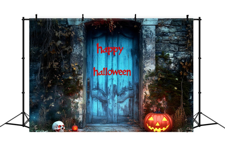 Halloween Photo Backdrops Haunted Blue Doorway Backdrop LXX58-29