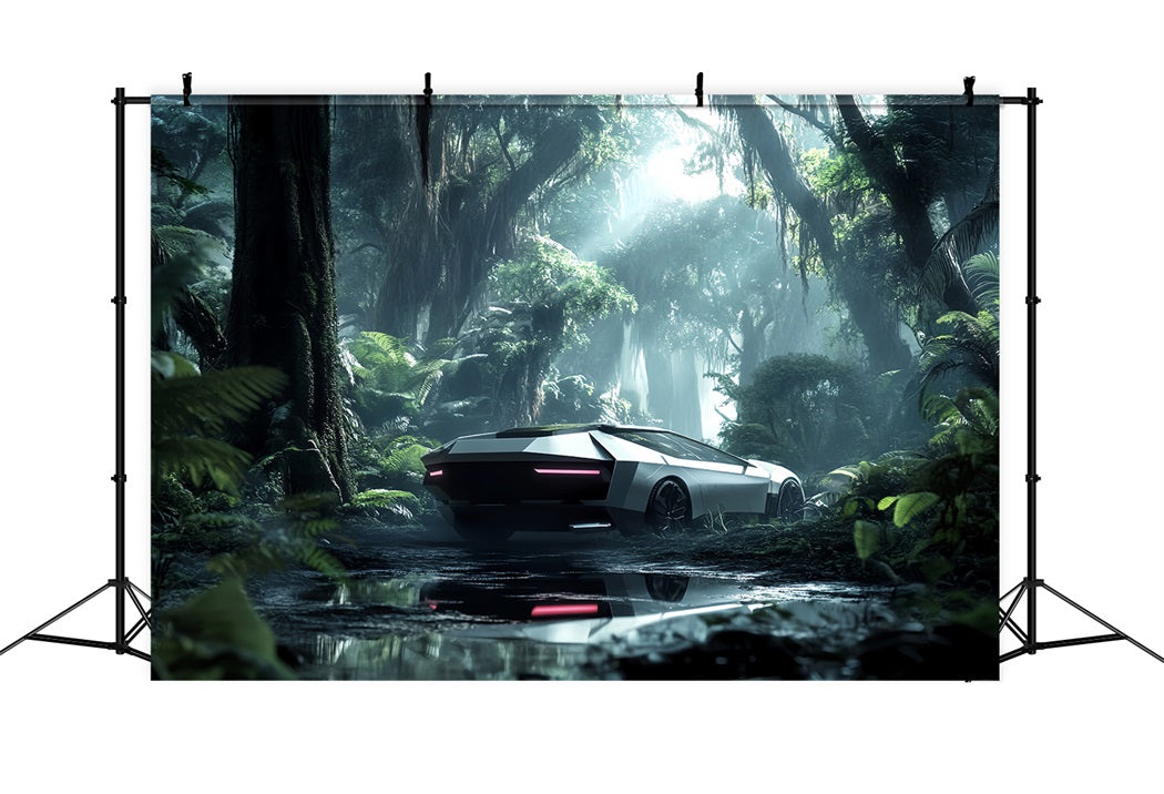 Rainforest Futuristic Car Jungle Mist Forest Backdrop Photography LXX58-291