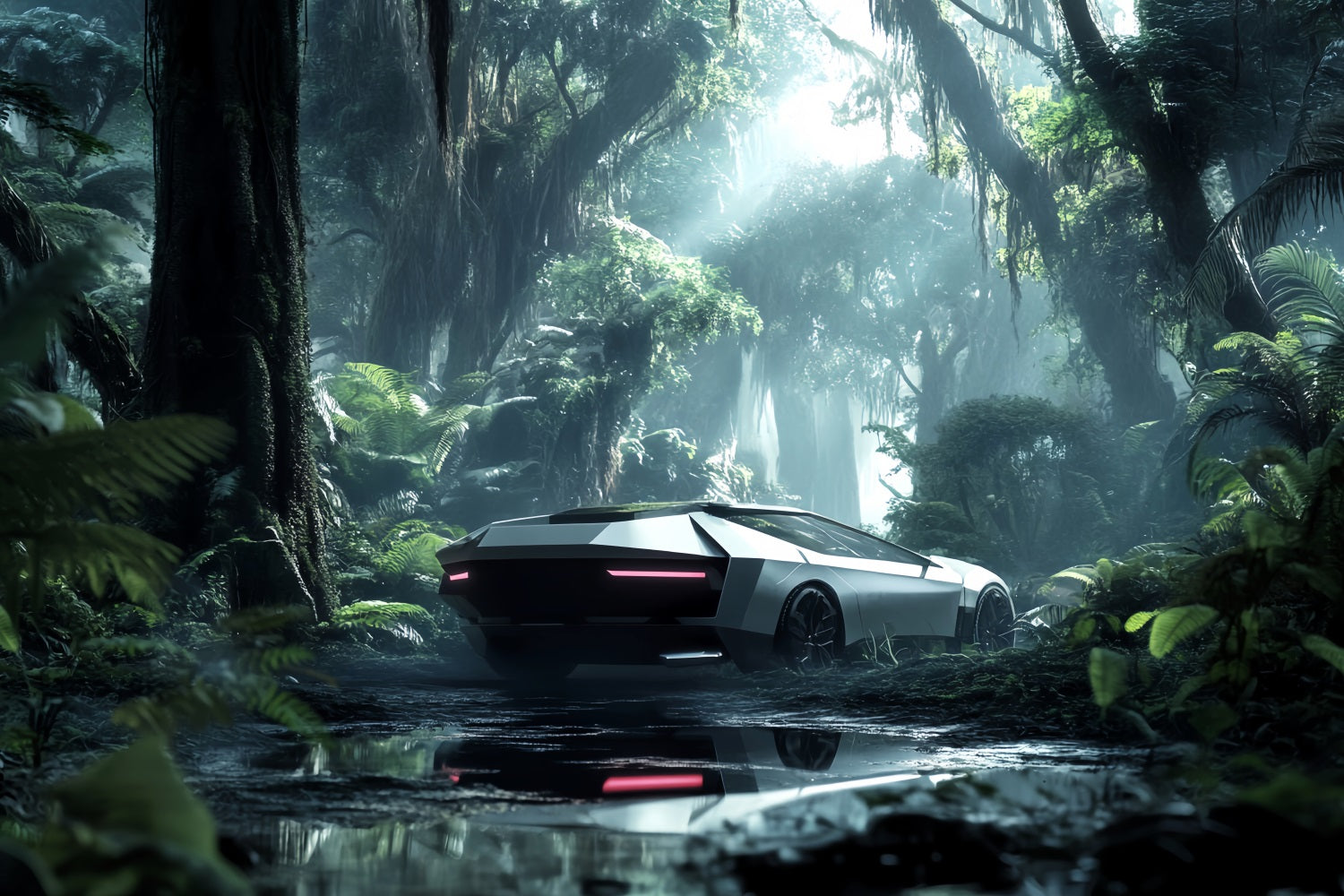 Rainforest Futuristic Car Jungle Mist Forest Backdrop Photography LXX58-291