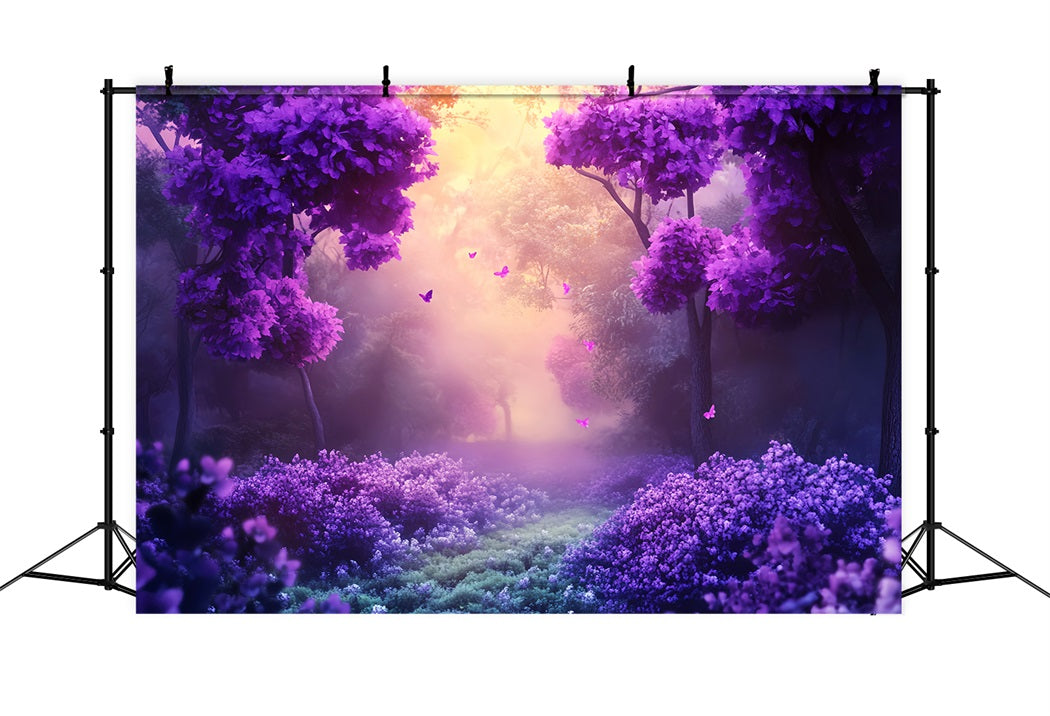 Rainforest Purple Blossom Butterfly Glow Fantasy Forest Backdrop LXX58-292
