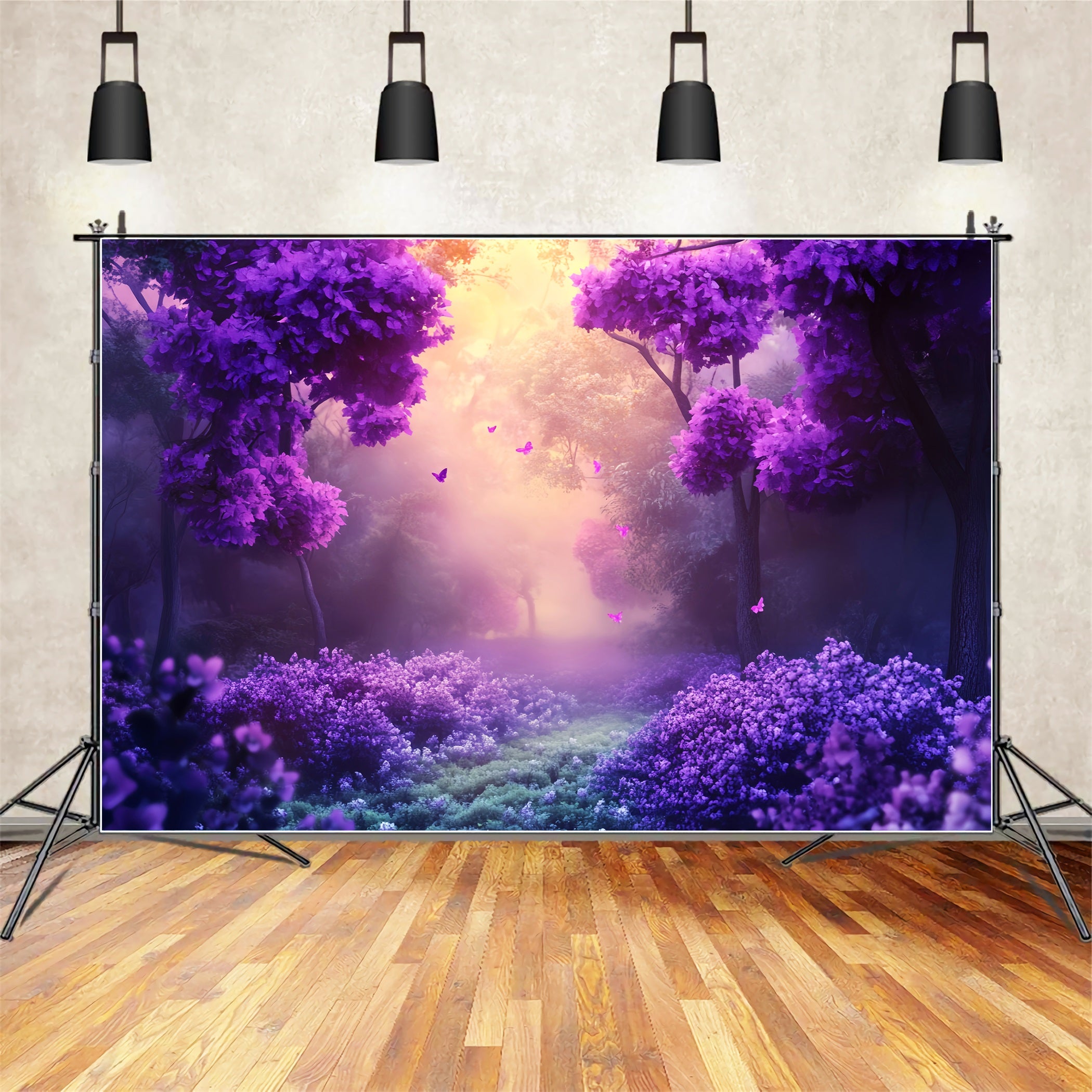 Rainforest Purple Blossom Butterfly Glow Fantasy Forest Backdrop LXX58-292