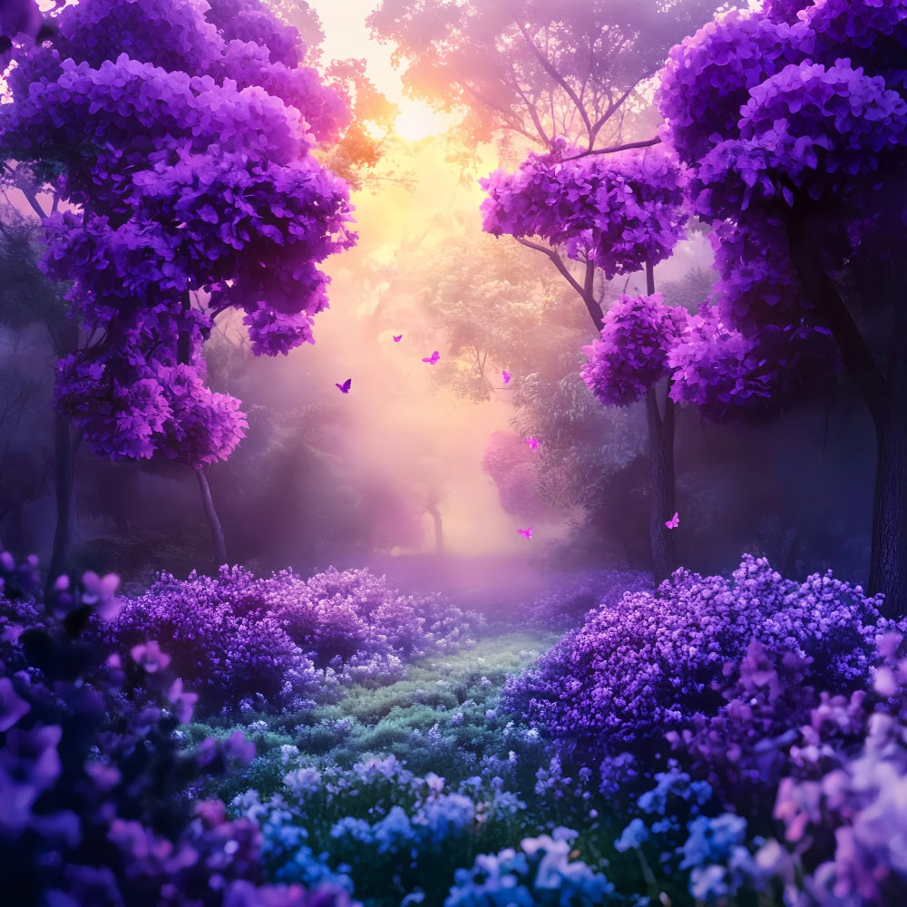 Rainforest Purple Blossom Butterfly Glow Fantasy Forest Backdrop LXX58-292