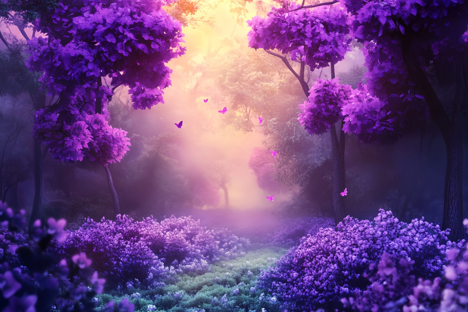 Rainforest Purple Blossom Butterfly Glow Fantasy Forest Backdrop LXX58-292