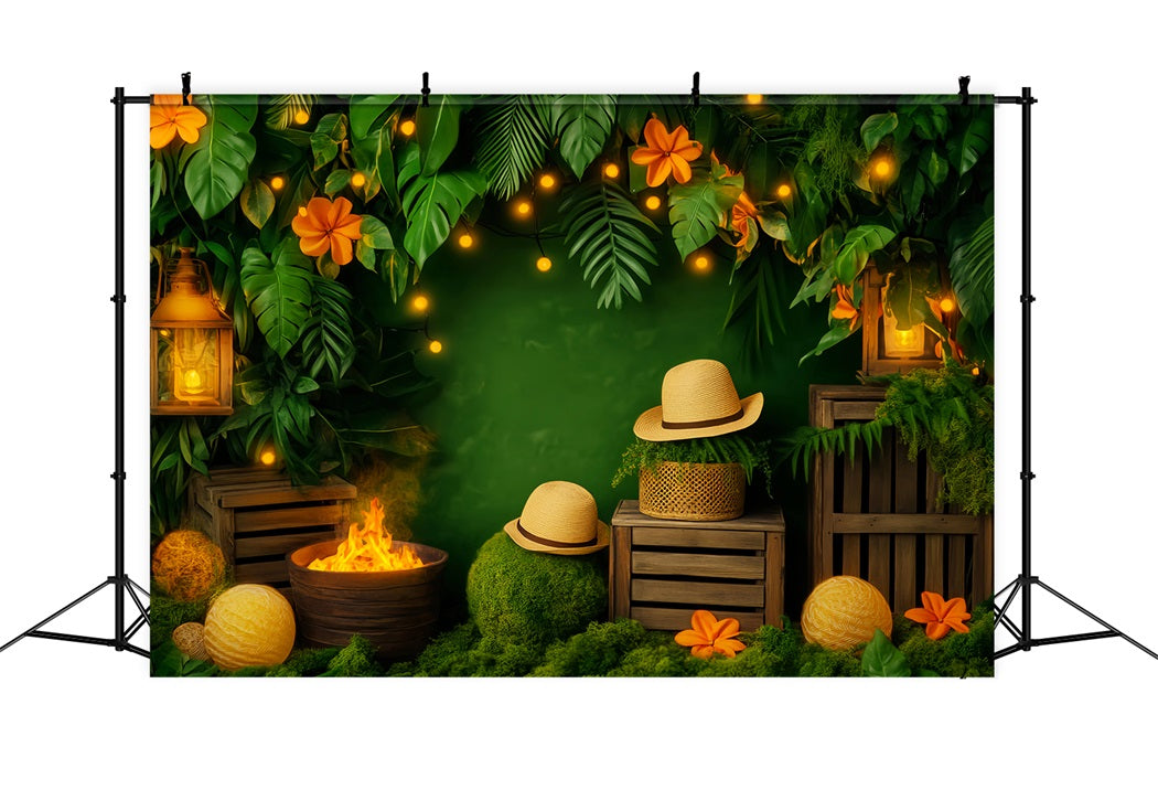 Rainforest Jungle Lantern Fire Glow Forest Photo Backdrop LXX58-293