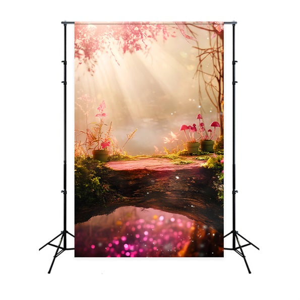 Fall Forest Magical Pink Mushroom Bridge Forest Photo Backdrop LXX58-296