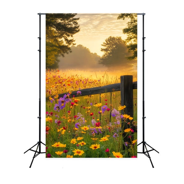 Fall Forest Wildflower Sunrise Glow Forest Photography Backdrop LXX58-297