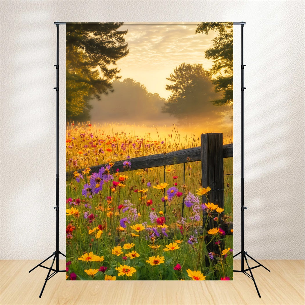Fall Forest Wildflower Sunrise Glow Forest Photography Backdrop LXX58-297