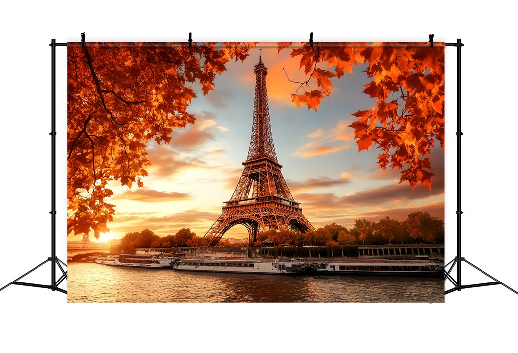 Fall Red Leaves Forest Eiffel Tower Autumn Glow Forest Backdrops LXX58-298