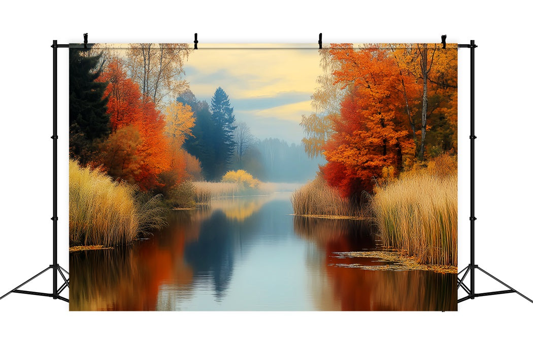 Fall Forest Golden Reflection Autumn River Autumn Forest Backdrop LXX58-299