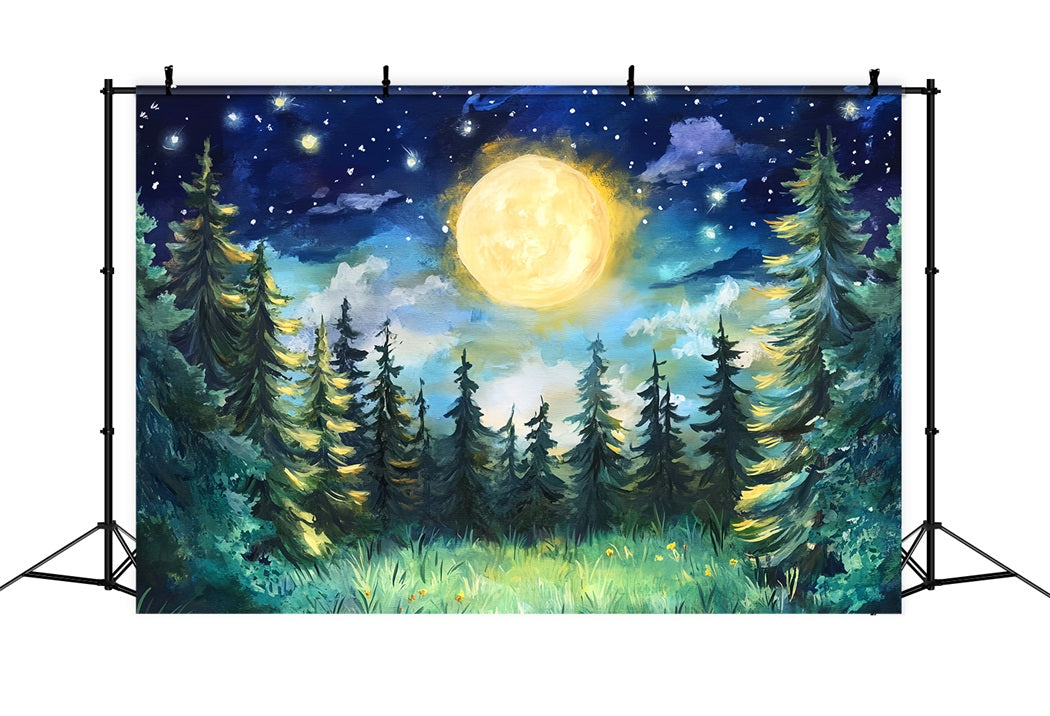 Night Forest Moonlit Pine Night Sky Woodland Forest Backdrop LXX58-300