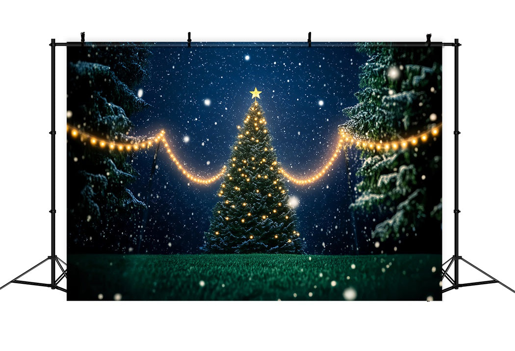 Night Forest Snowy Christmas Tree Lights Snowy Forest Backdrop LXX58-302
