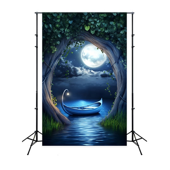 Night Forest Moonlit Boat Enchanted Lake Enchanted Forest Backdrops LXX58-303