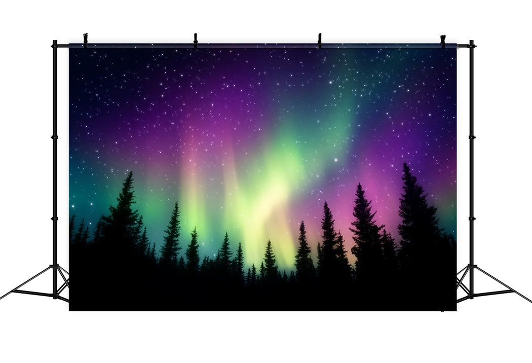 Night Forest Colorful Northern Sky Aurora Forest Photo Backdrop LXX58-304