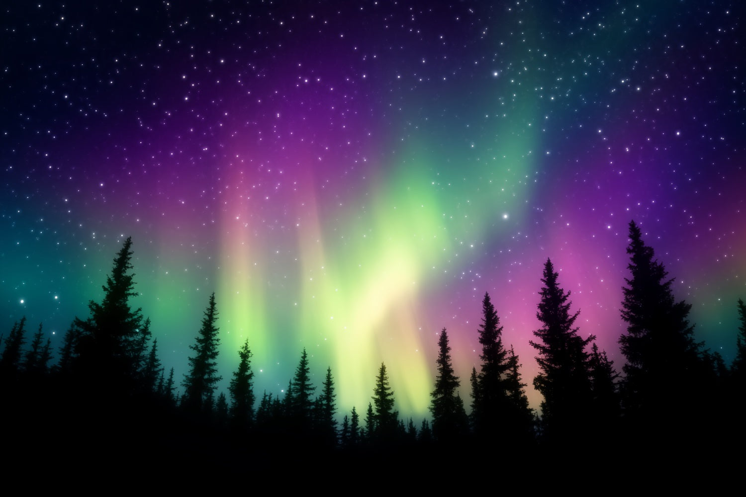 Night Forest Colorful Northern Sky Aurora Forest Photo Backdrop LXX58-304
