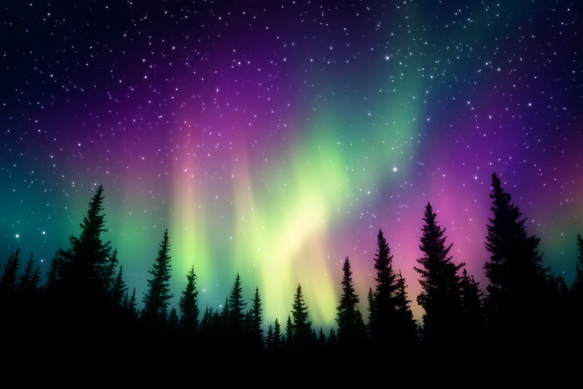 Night Forest Colorful Northern Sky Aurora Forest Photo Backdrop LXX58-