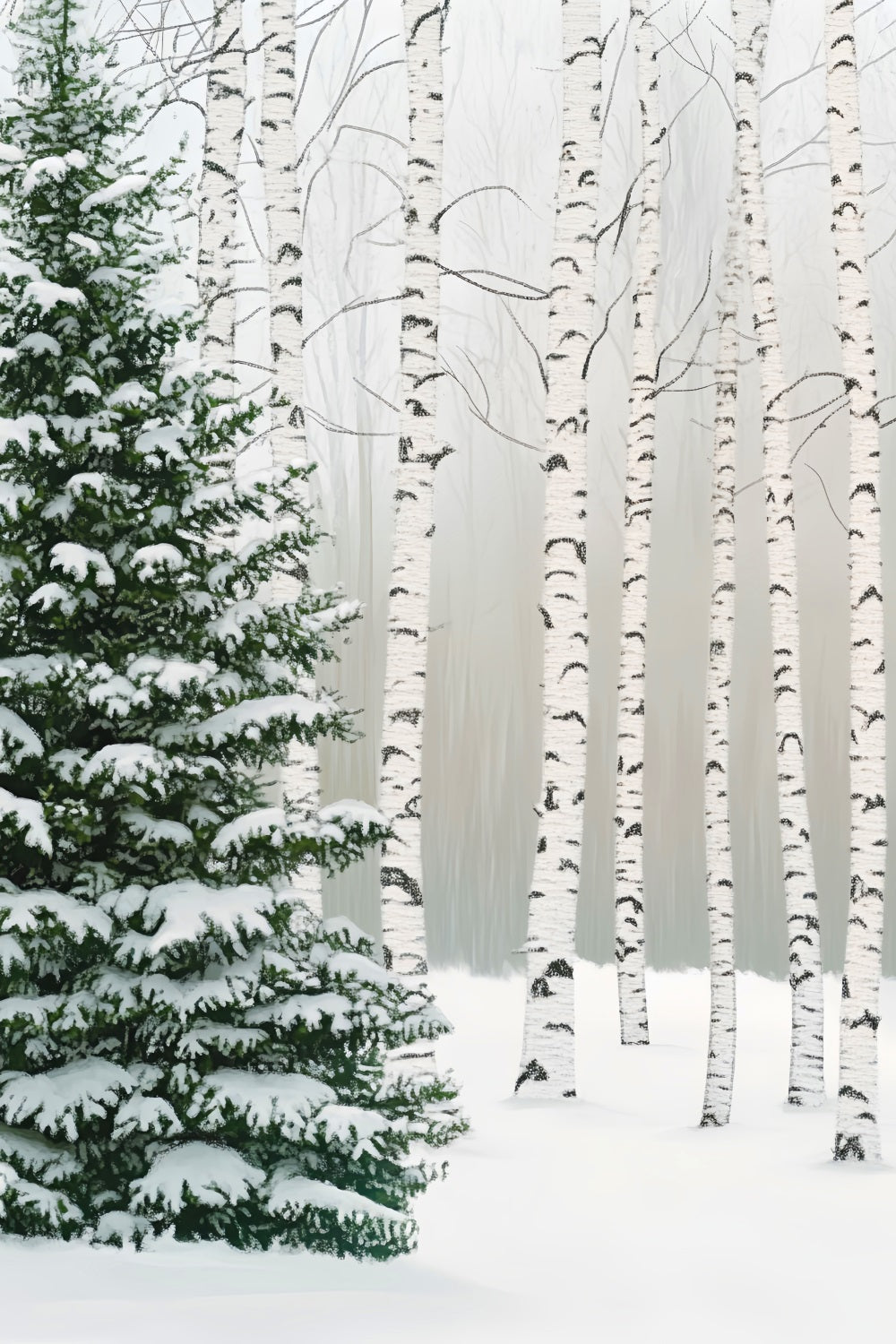 Pine Forest Birch Grove Snow Pines Winter Forest Photography Backdrop LXX58-307