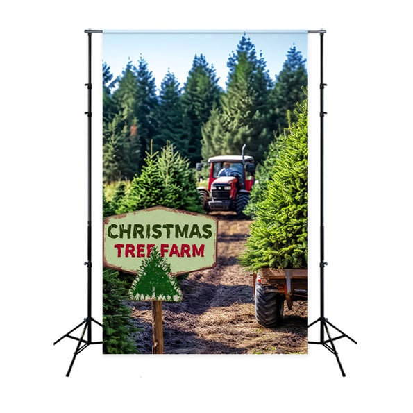Pine Forest Christmas Tree Farm Tractor Forest Photography Backdrop LXX58-308