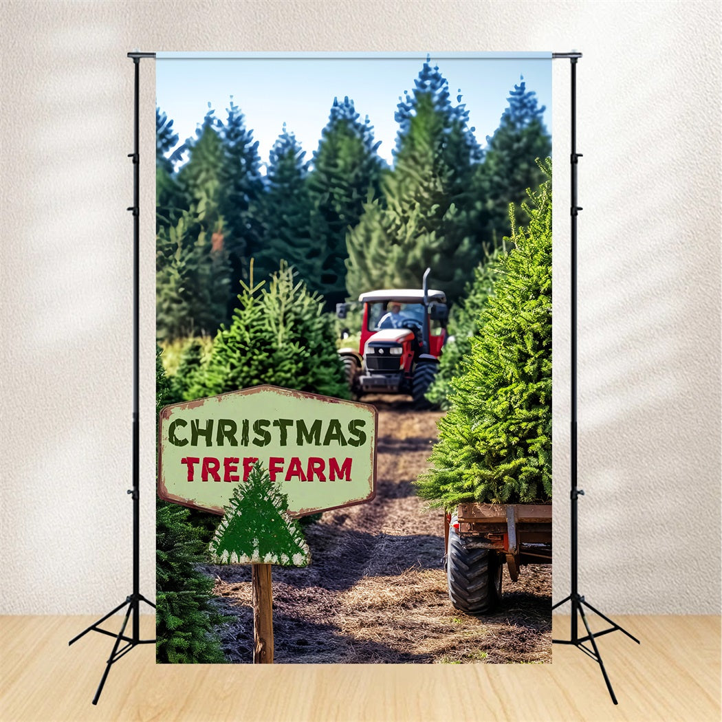 Pine Forest Christmas Tree Farm Tractor Forest Photography Backdrop LXX58-308