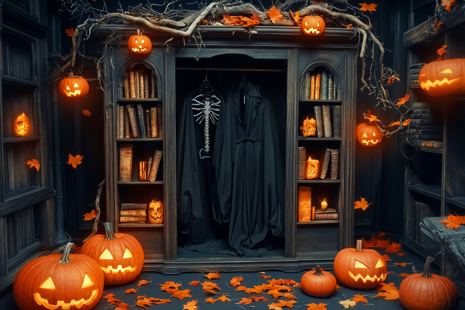 Garage Door Halloween Backdrop Spooky Robe Closet Backdrop LXX58-31