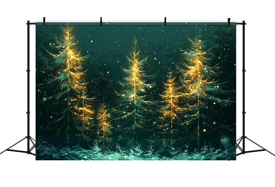 Christmas Forest Glowing Pines Falling Snow Forest Photography Backdrop LXX58-310