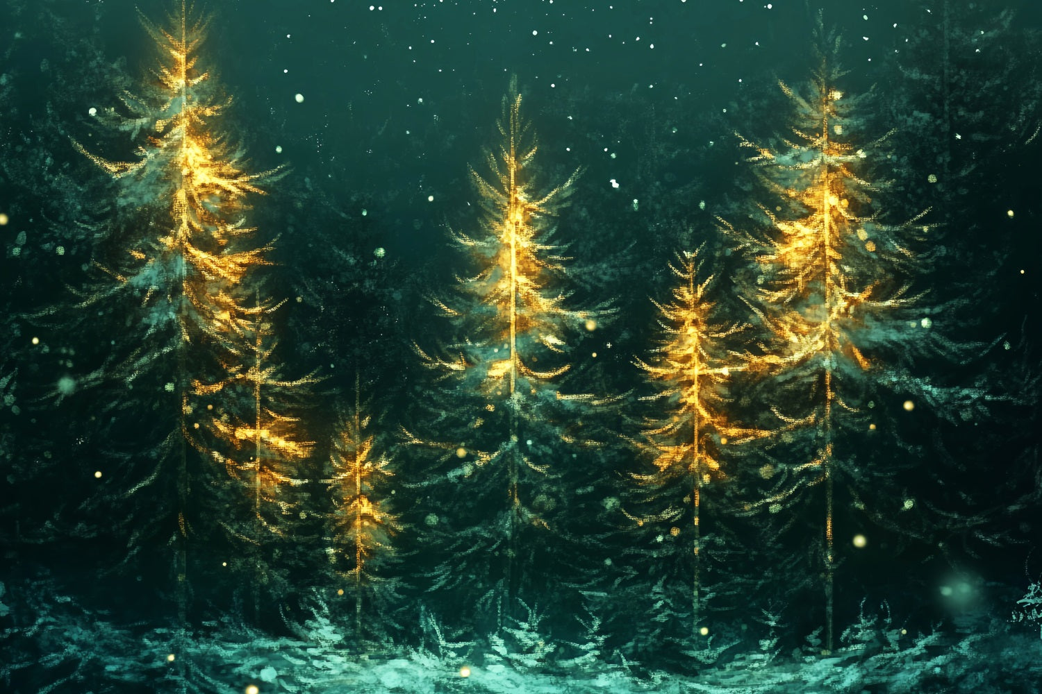 Christmas Forest Glowing Pines Falling Snow Forest Photography Backdrop LXX58-310