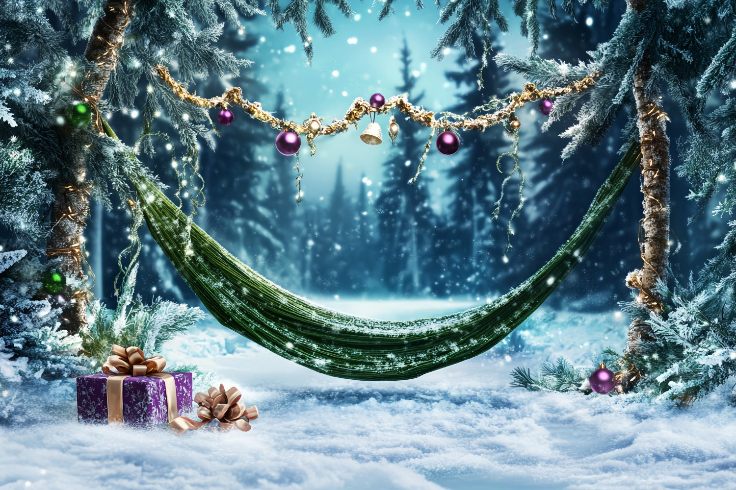 Pine Christmas Forest Winter Hammock Gift Ornaments Forest Backdrop LXX58-311