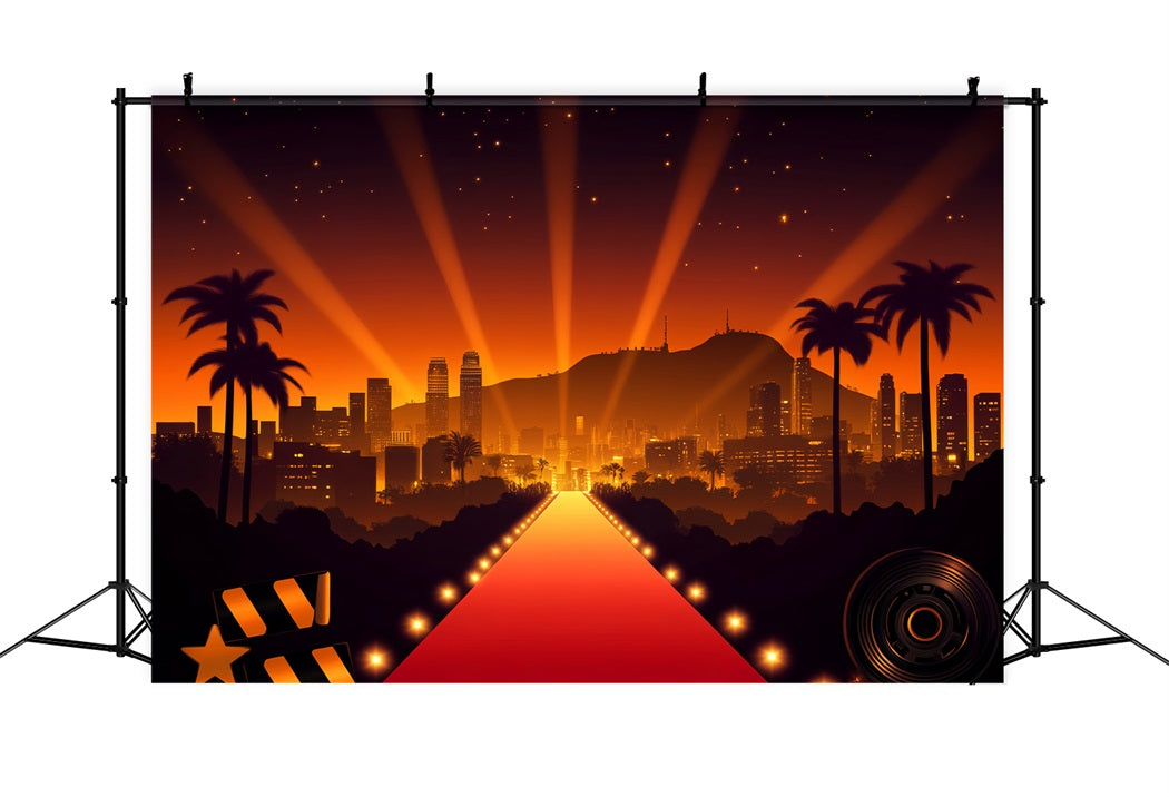 Hollywood Backdrop Hollywood Skyline Spotlight Glow Red Carpet Backdrop LXX58-312